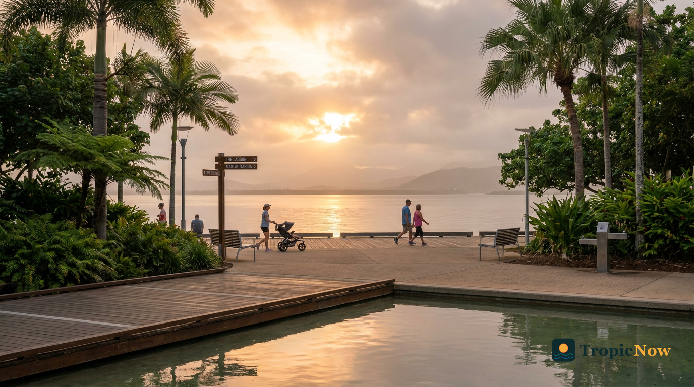 Sunrise over the Cairns Esplanade and Coral Sea waterfront