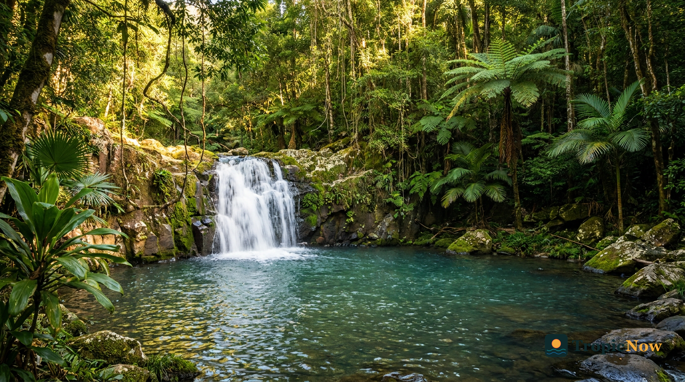 Rainforest waterfall swimming hole in the Atherton Tablelands