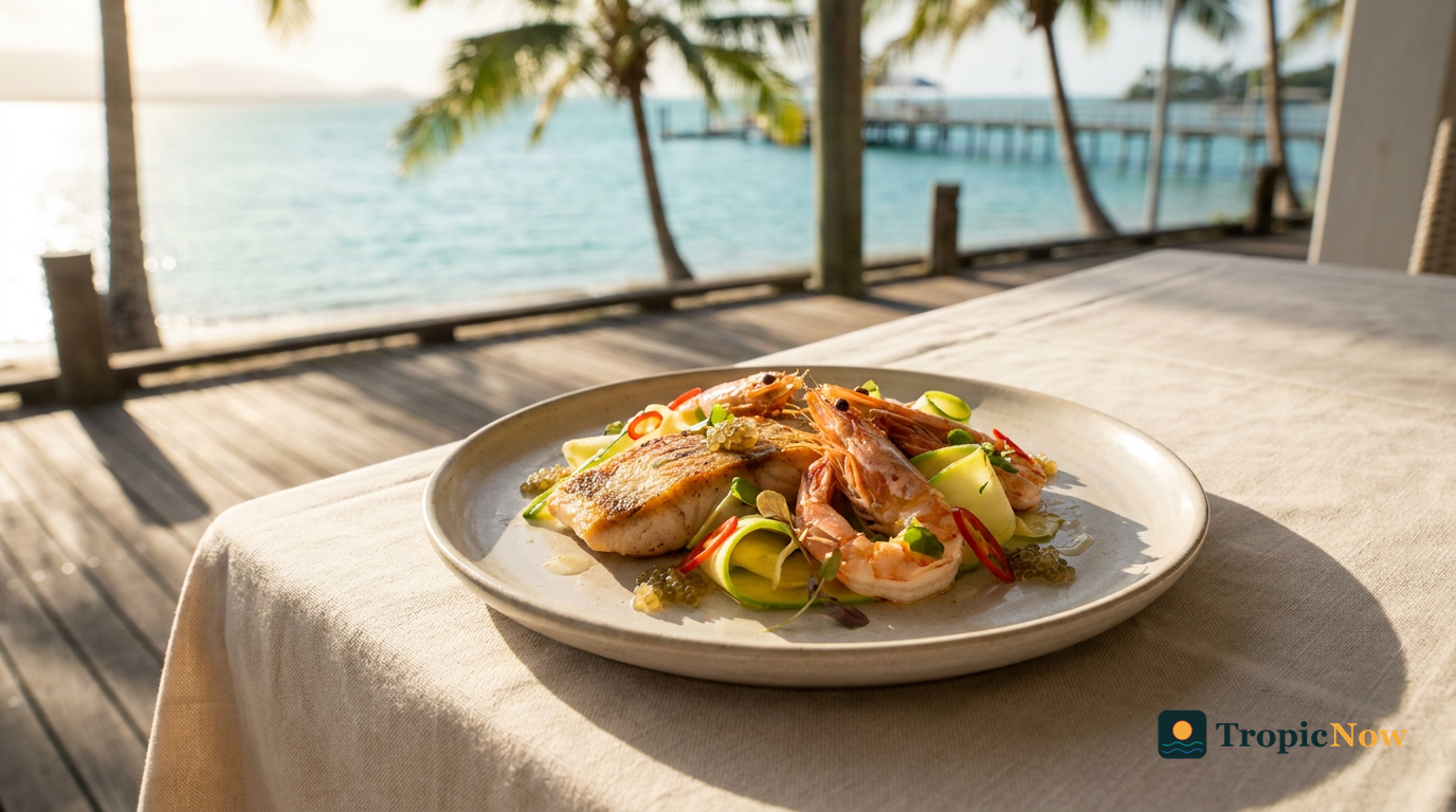 Reef-to-plate seafood dish at a Cairns waterfront restaurant